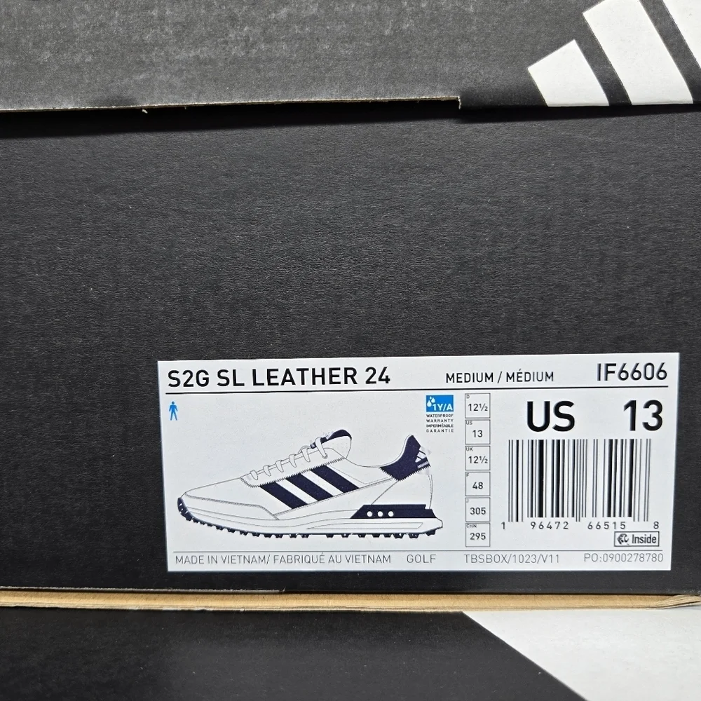 New adidas S2G Spikeless Leather 24 Golf White Navy Men's Shoes Size 13